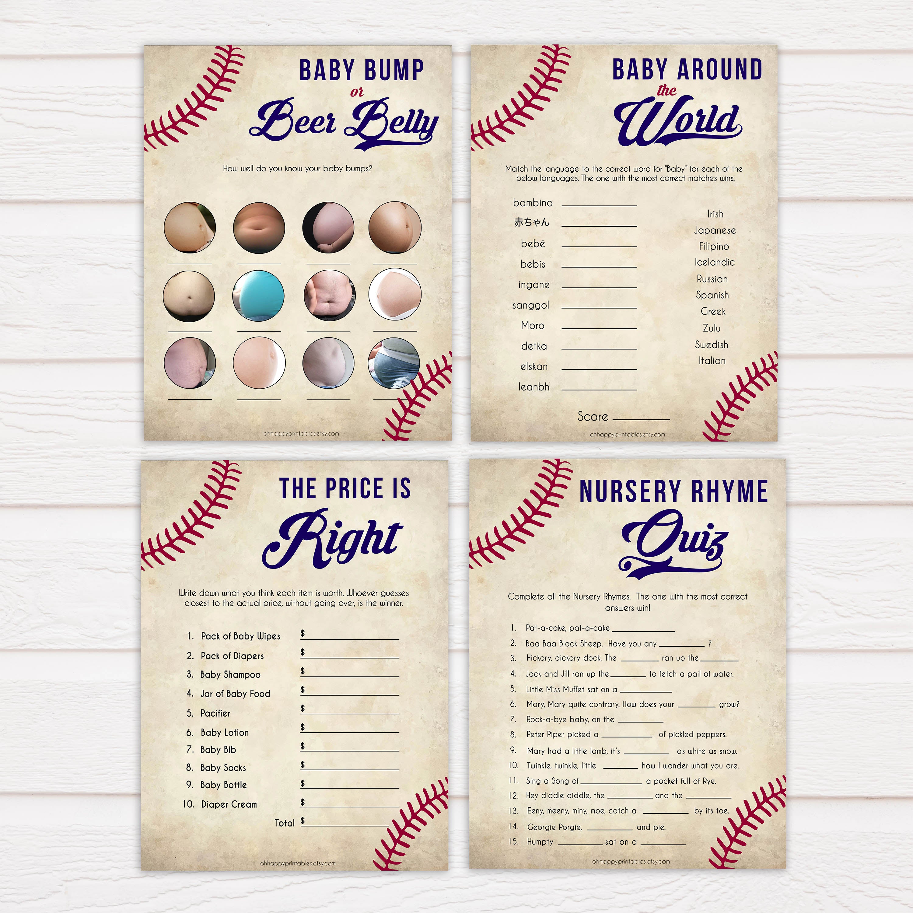 Baseball Baby Shower 7 Printable Baseball Game Pack Bundle