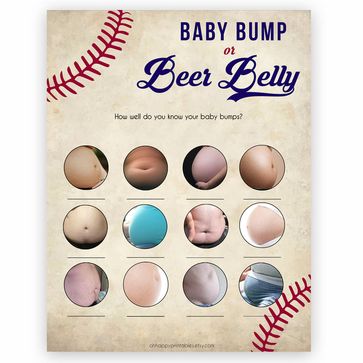 Baseball Baby Bump or Beer Belly Game, Pregnant or Beer Belly, Funny Baby Shower Games, Bump or Belly, Baby Bump or Beer Belly Baby, printable baby shower games, fun baby shower games, popular baby shower games