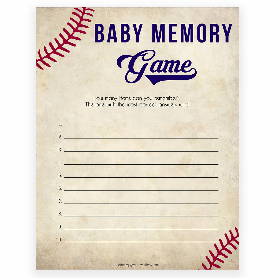 Baby Memory Game Baseball, Printable Baby Shower Games, Baby Shower Memory Game, Baby Shower Games, Baby Guessing Game, Little Slugger, printable baby shower games, fun baby shower games, popular baby shower games