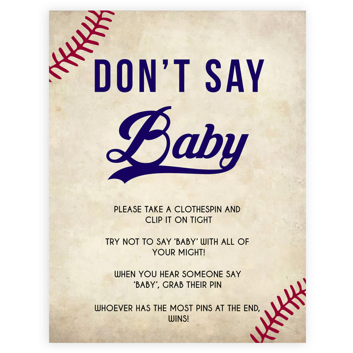 Baseball Don't Say Baby, Don't Say Baby Sign, Don't Say Baby, Printable Baby Shower Games, Dont Say Game, Little Slugger Baby Shower, printable baby shower games, fun baby shower games, popular baby shower games