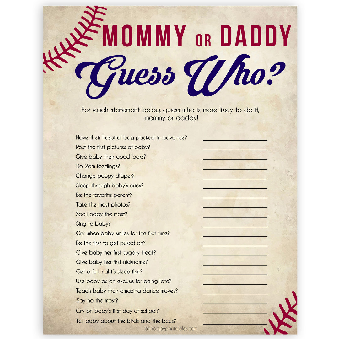 baseball guess who baby shower games, baseball baby shower games, fun baby shower games, popular baby shower games, printable baby shower games