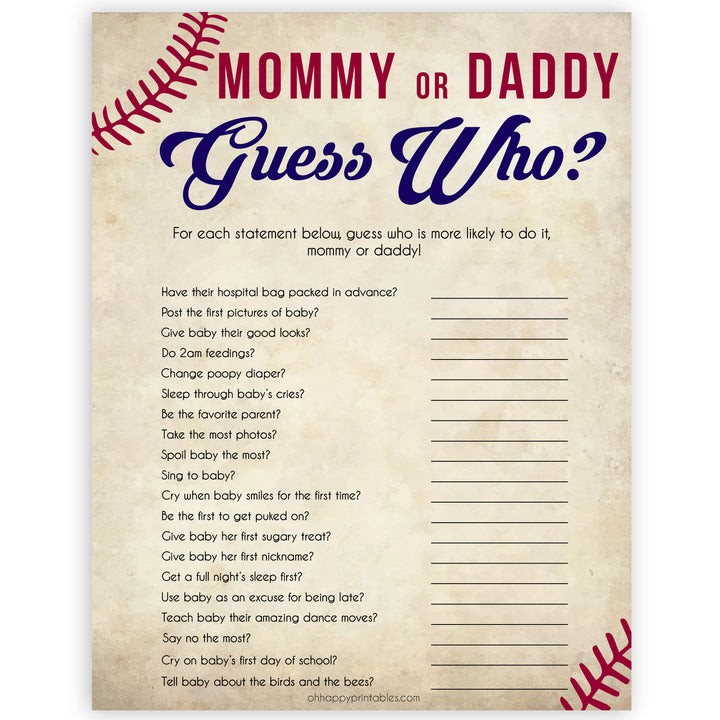 baseball guess who baby shower games, baseball baby shower games, fun baby shower games, popular baby shower games, printable baby shower games