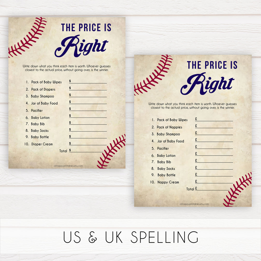 Baseball Price Is Right Baby Shower Game, Guess The Price Games, Baby Shower Price Games, Price Is Right Game, Baby Price Is Right, printable baby shower games, fun baby shower games, popular baby shower games