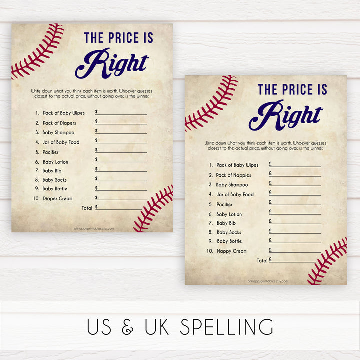 Baseball Price Is Right Baby Shower Game, Guess The Price Games, Baby Shower Price Games, Price Is Right Game, Baby Price Is Right, printable baby shower games, fun baby shower games, popular baby shower games