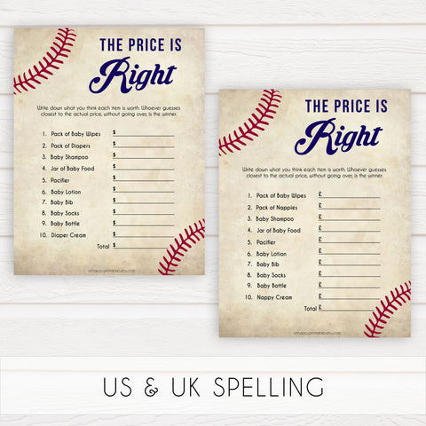Baseball Price Is Right Baby Shower Game, Guess The Price Games, Baby Shower Price Games, Price Is Right Game, Baby Price Is Right, printable baby shower games, fun baby shower games, popular baby shower games