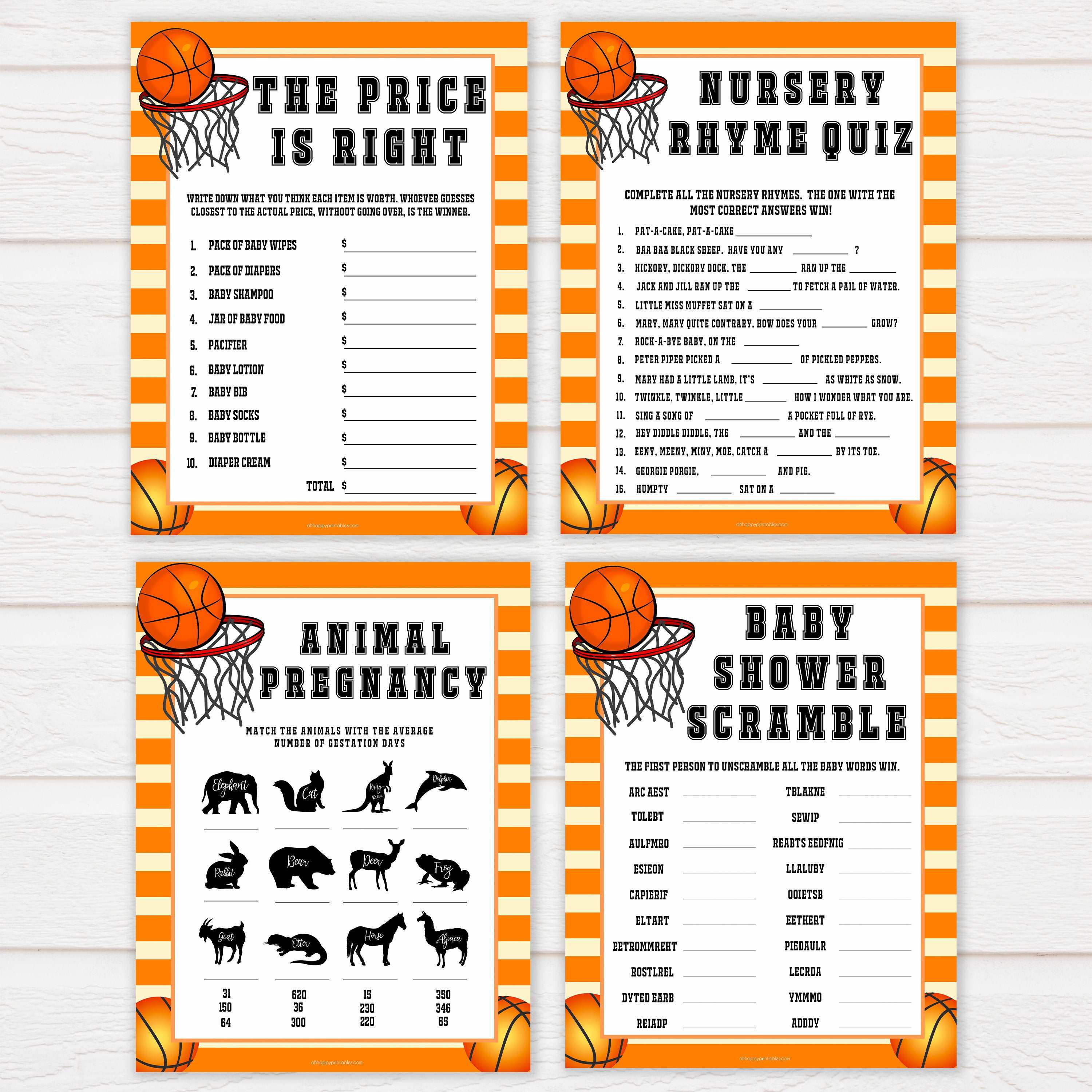 Basketball baby shower games, basketball baby games pack, baby games bundle, baby game, printable baby games, basket baby games, baby shower games, basketball baby shower idea