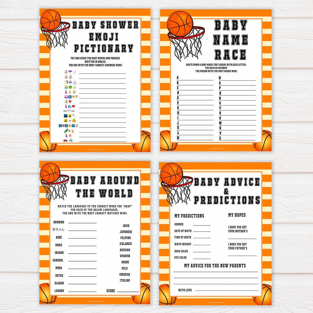 Basketball baby shower games, basketball baby games pack, baby games bundle, baby game, printable baby games, basket baby games, baby shower games, basketball baby shower idea