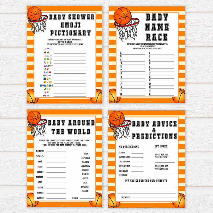Basketball baby shower games, basketball baby games pack, baby games bundle, baby game, printable baby games, basket baby games, baby shower games, basketball baby shower idea