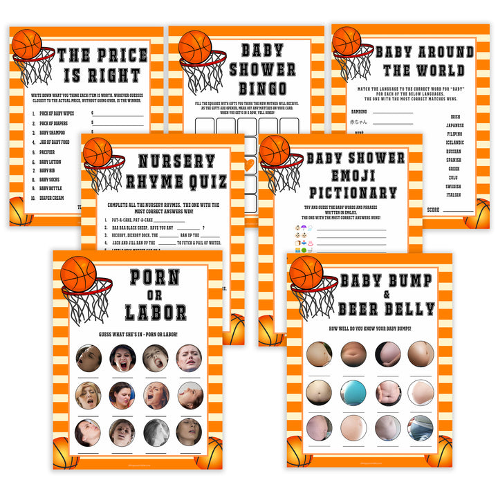 Basketball baby shower games, basketball baby games bundle, baby games pack, baby game, printable baby games, basket baby games, baby shower games, basketball baby shower idea