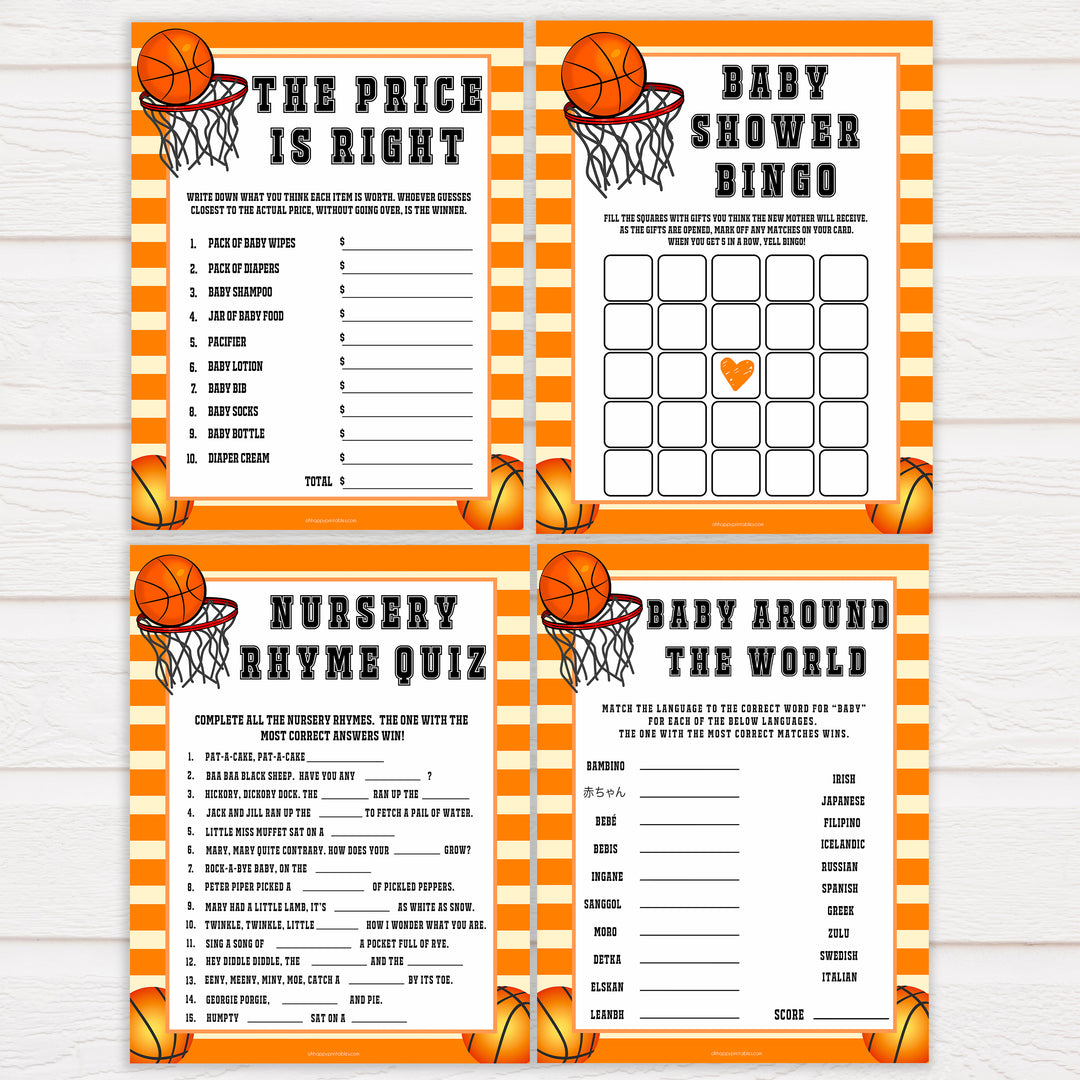 Basketball baby shower games, basketball baby games bundle, baby games pack, baby game, printable baby games, basket baby games, baby shower games, basketball baby shower idea