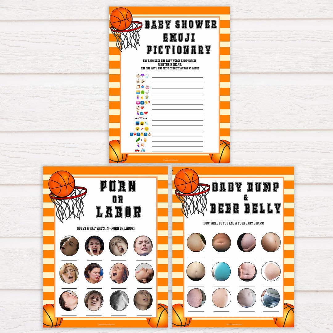Basketball baby shower games, basketball baby games bundle, baby games pack, baby game, printable baby games, basket baby games, baby shower games, basketball baby shower idea