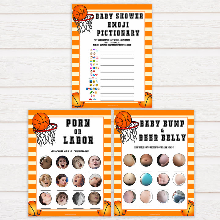 Basketball baby shower games, basketball baby games bundle, baby games pack, baby game, printable baby games, basket baby games, baby shower games, basketball baby shower idea