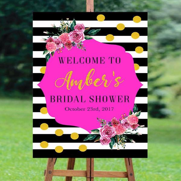 Floral Black & White Striped Welcome Sign