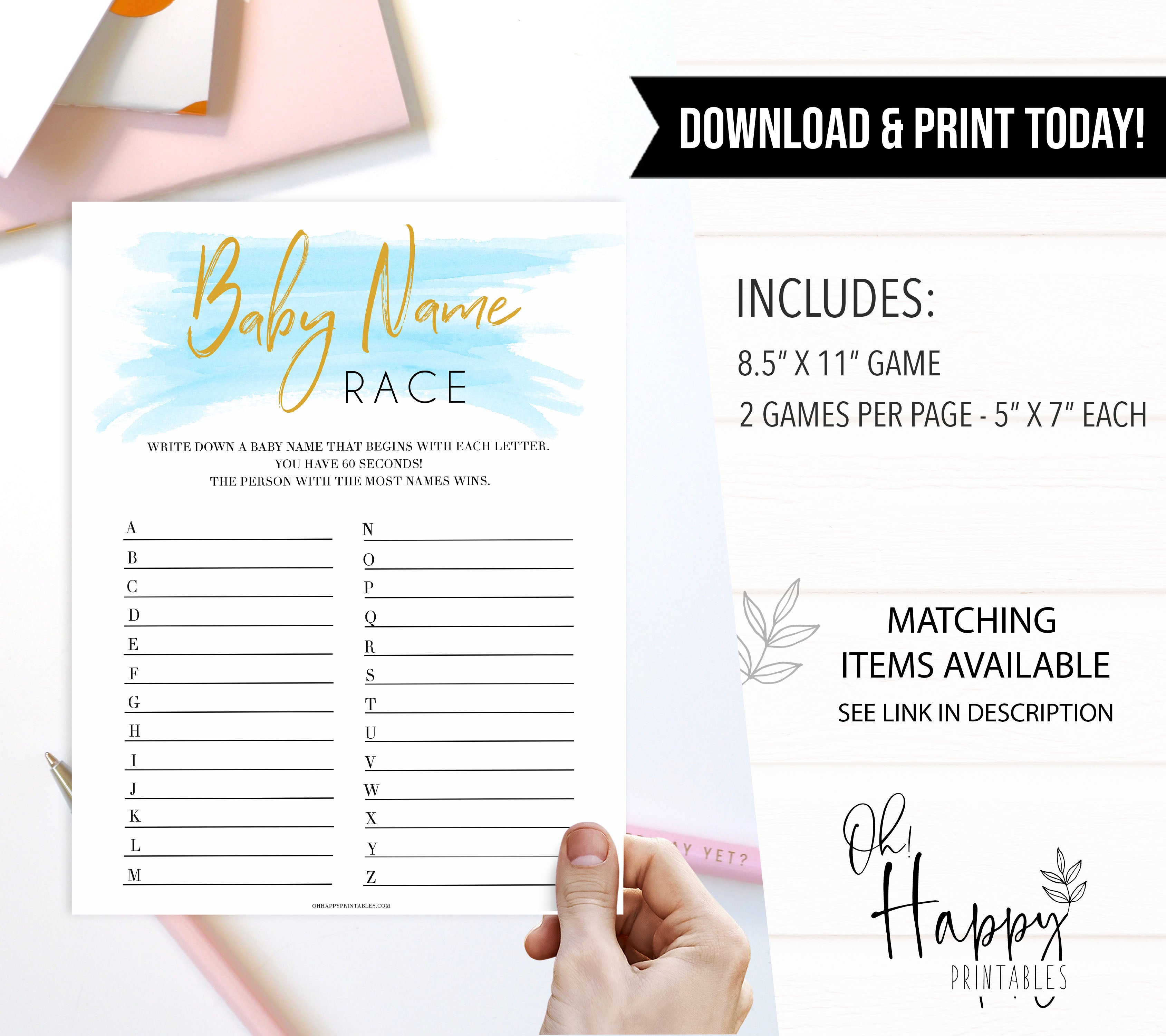 Blue swash, baby name race baby games, baby shower games, printable baby games, fun baby games, boy baby shower games, baby games, fun baby shower ideas, baby shower ideas