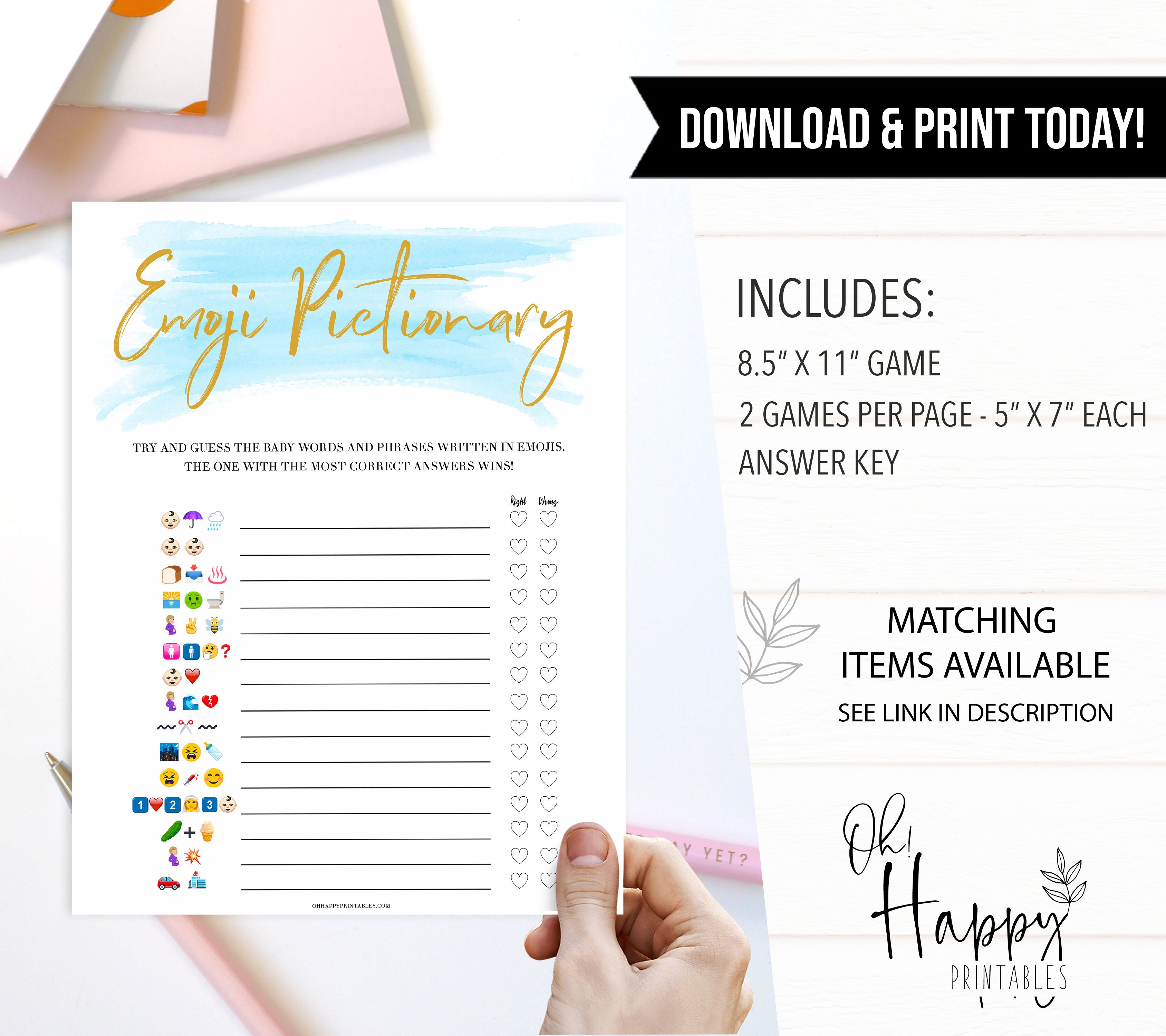 Blue swash, emoji pictionary baby games, baby shower games, printable baby games, fun baby games, boy baby shower games, baby games, fun baby shower ideas, baby shower ideas
