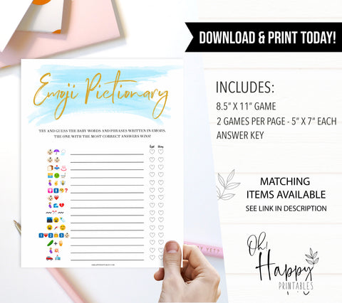 Blue swash, emoji pictionary baby games, baby shower games, printable baby games, fun baby games, boy baby shower games, baby games, fun baby shower ideas, baby shower ideas