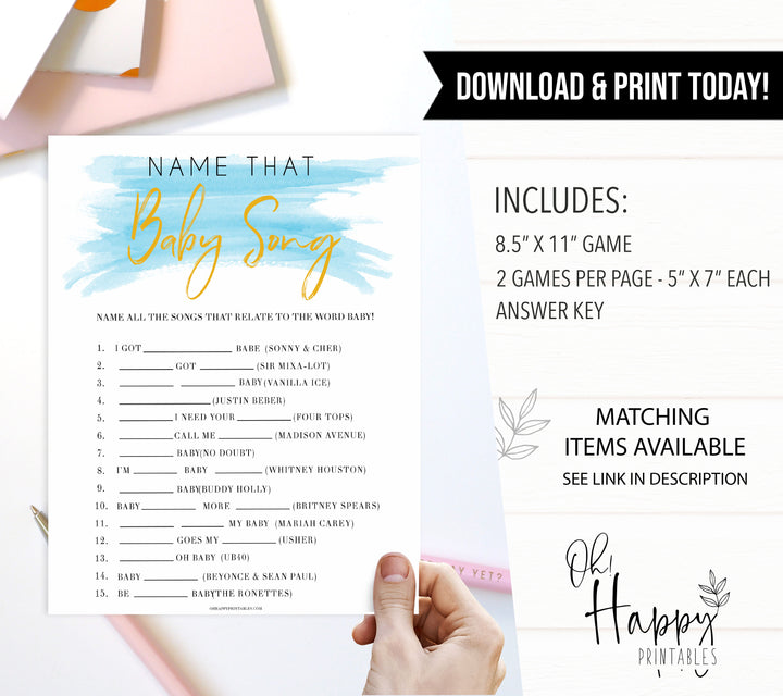 Blue swash, name that baby song baby games, baby shower games, printable baby games, fun baby games, boy baby shower games, baby games, fun baby shower ideas, baby shower ideas, boy baby games, blue baby shower