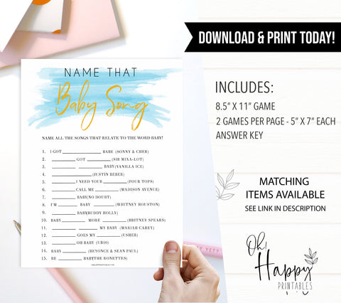 Blue swash, name that baby song baby games, baby shower games, printable baby games, fun baby games, boy baby shower games, baby games, fun baby shower ideas, baby shower ideas, boy baby games, blue baby shower