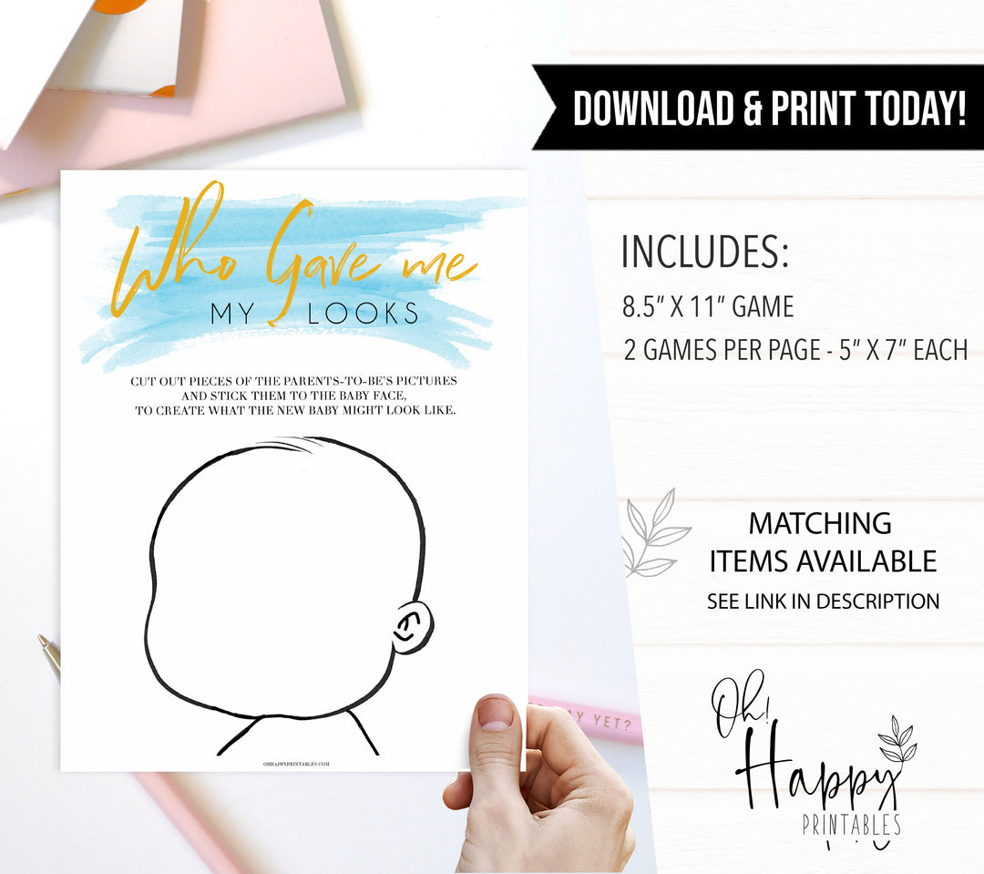 Blue swash, who gave me my looks baby games, baby shower games, printable baby games, fun baby games, boy baby shower games, baby games, fun baby shower ideas, baby shower ideas, boy baby games, blue baby shower