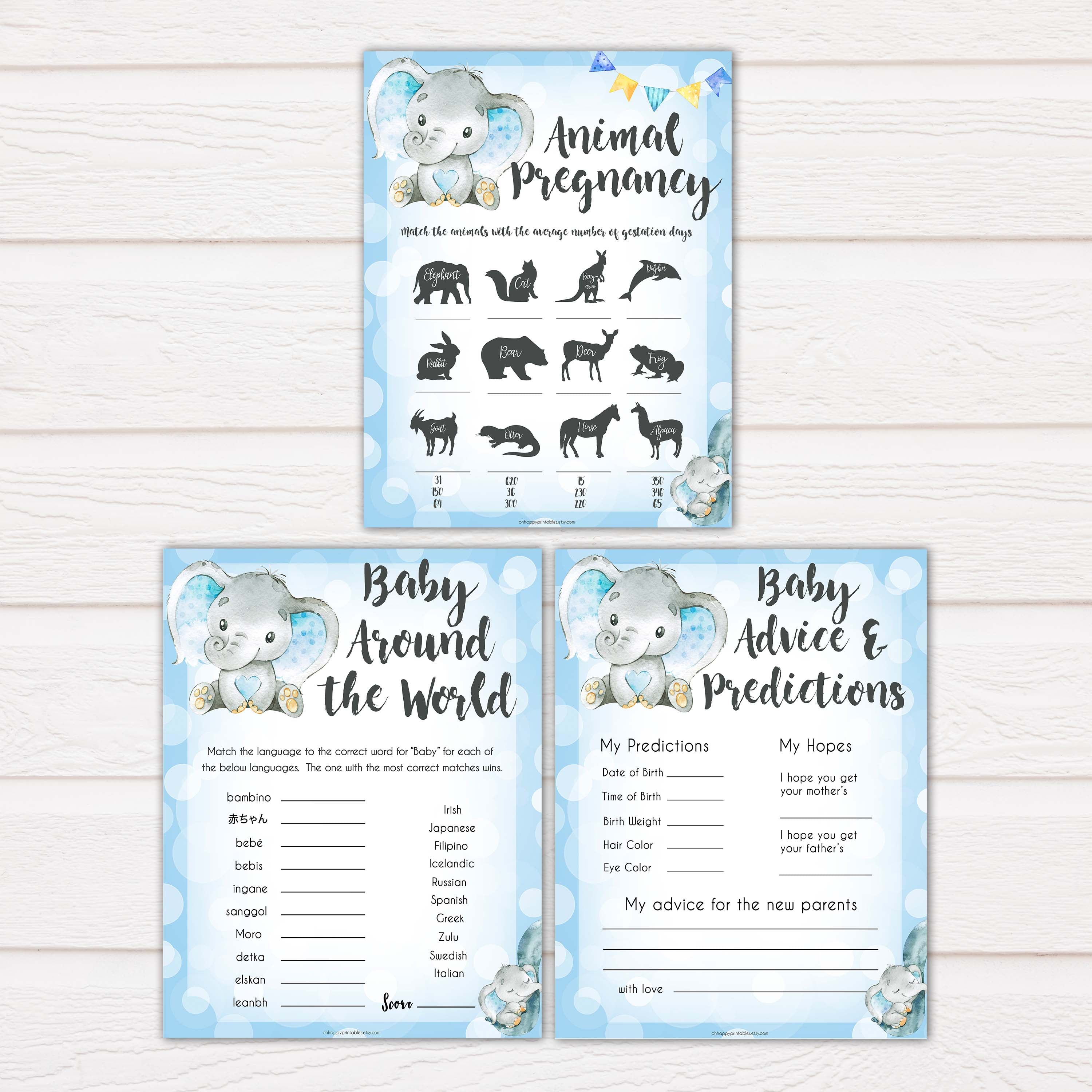 9 blue elephant baby shower games, baby shower games, baby games, baby shower ideas, its a boy baby games
