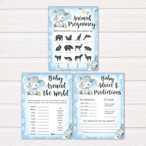 9 blue elephant baby shower games, baby shower games, baby games, baby shower ideas, its a boy baby games
