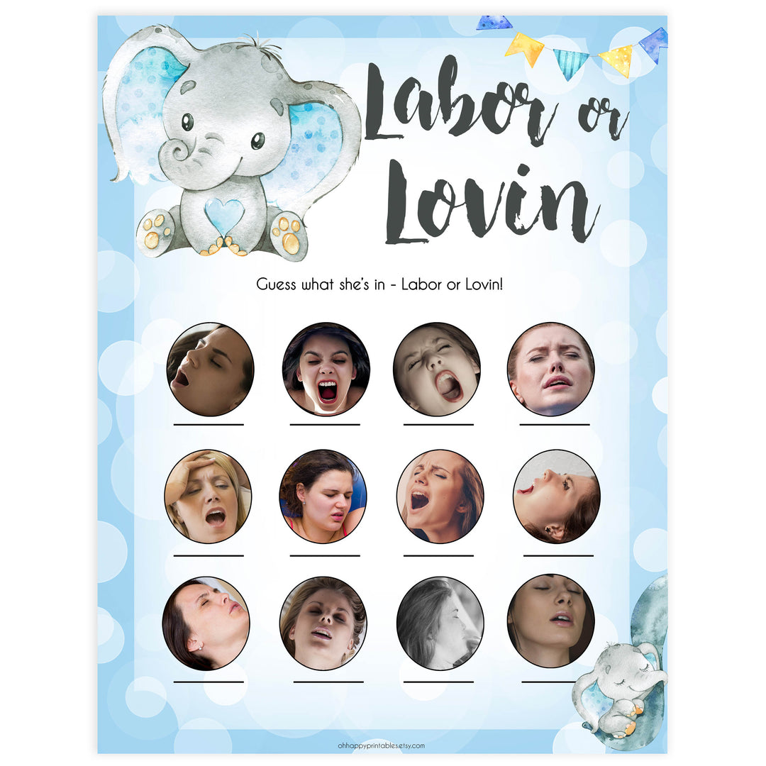Blue elephant baby games, labour or lovin, labor or porn, elephant baby games, printable baby games, top baby games, best baby shower games, baby shower ideas, fun baby games, elephant baby shower