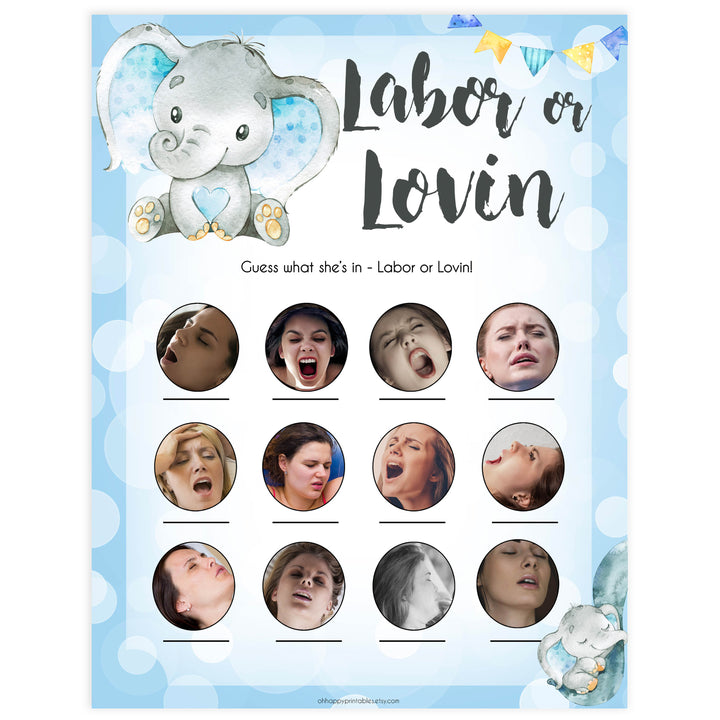 Blue elephant baby games, labour or lovin, labor or porn, elephant baby games, printable baby games, top baby games, best baby shower games, baby shower ideas, fun baby games, elephant baby shower