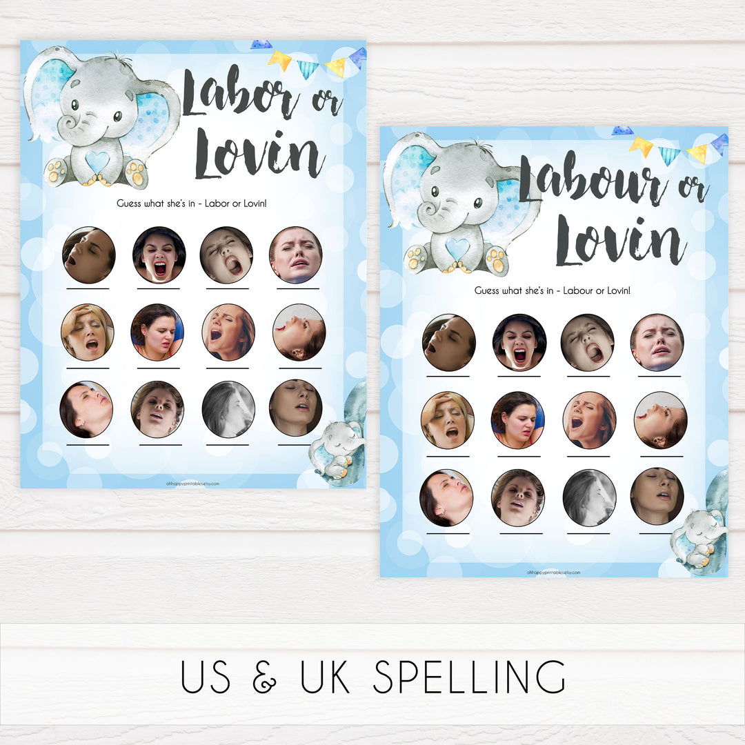 Blue elephant baby games, labour or lovin, labor or porn, elephant baby games, printable baby games, top baby games, best baby shower games, baby shower ideas, fun baby games, elephant baby shower