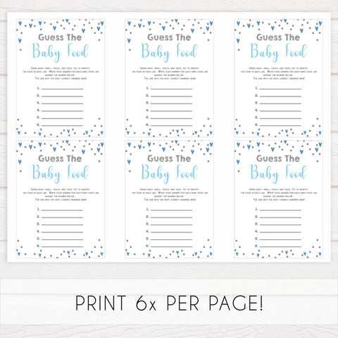 guess the baby food game, Printable baby shower games, small blue hearts fun baby games, baby shower games, fun baby shower ideas, top baby shower ideas, silver baby shower, blue hearts baby shower ideas