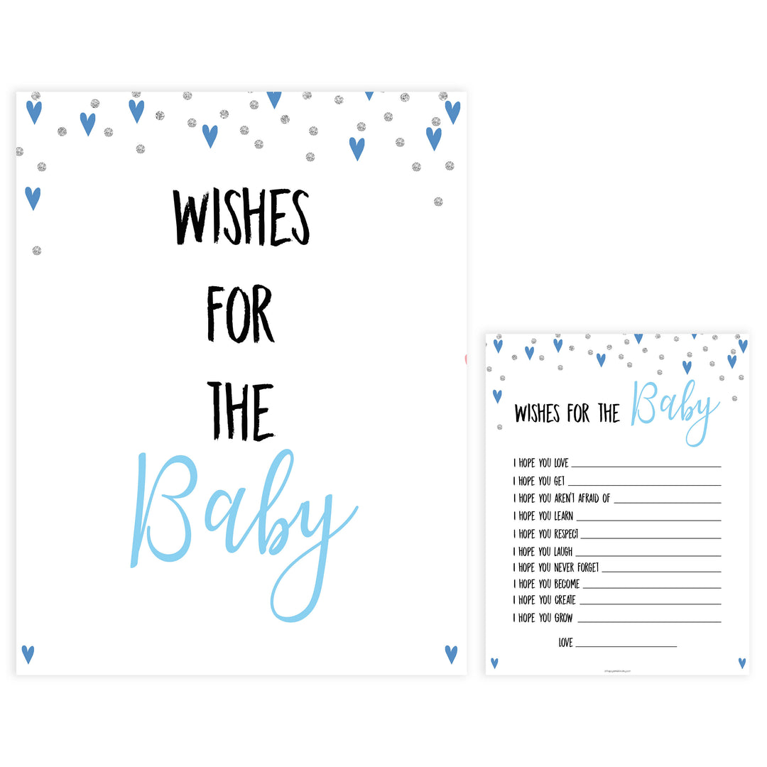wishes for the baby, Printable baby shower games, small blue hearts fun baby games, baby shower games, fun baby shower ideas, top baby shower ideas, silver baby shower, blue hearts baby shower ideas