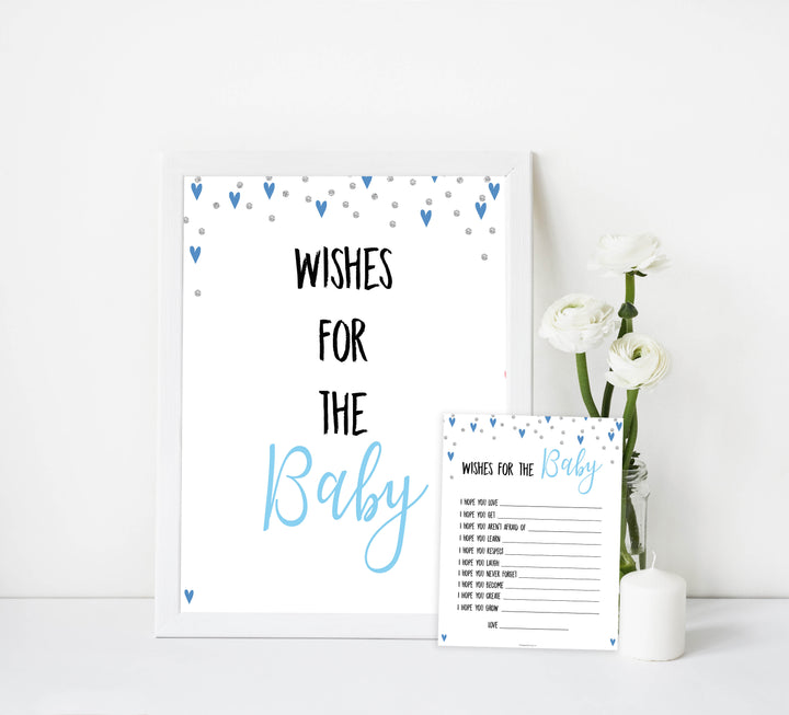 wishes for the baby, Printable baby shower games, small blue hearts fun baby games, baby shower games, fun baby shower ideas, top baby shower ideas, silver baby shower, blue hearts baby shower ideas