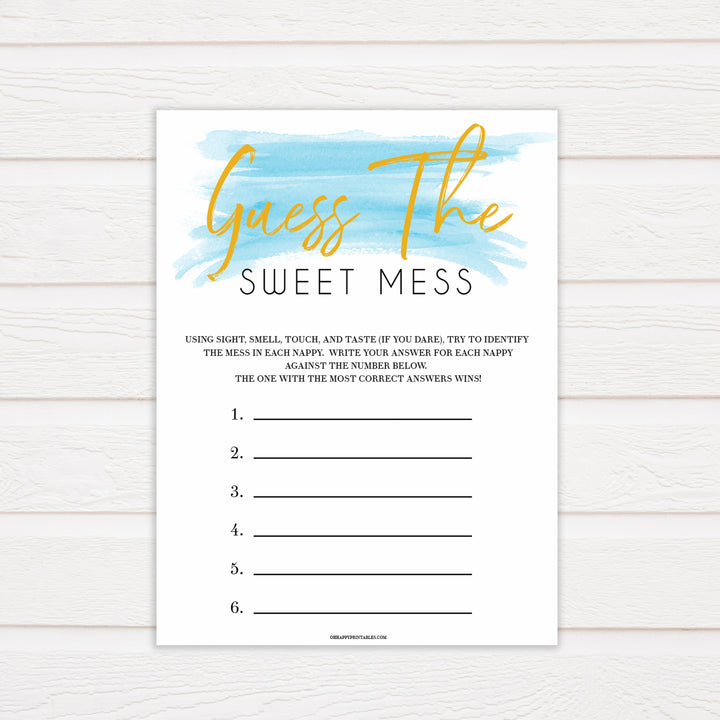 Blue swash, guess the sweet mess baby games, baby shower games, printable baby games, fun baby games, boy baby shower games, baby games, fun baby shower ideas, baby shower ideas, boy baby games, blue baby shower