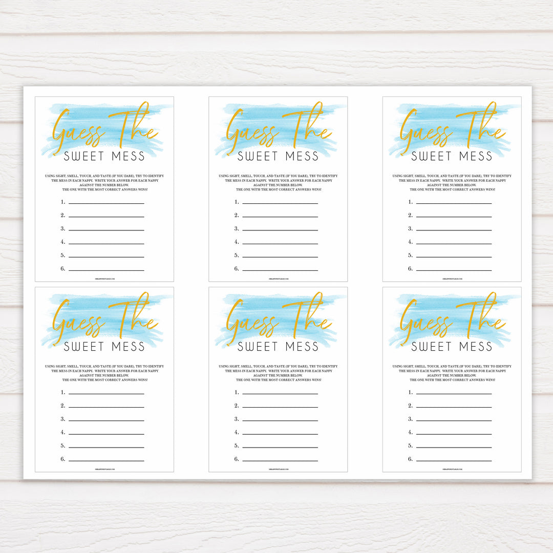 Blue swash, guess the sweet mess baby games, baby shower games, printable baby games, fun baby games, boy baby shower games, baby games, fun baby shower ideas, baby shower ideas, boy baby games, blue baby shower