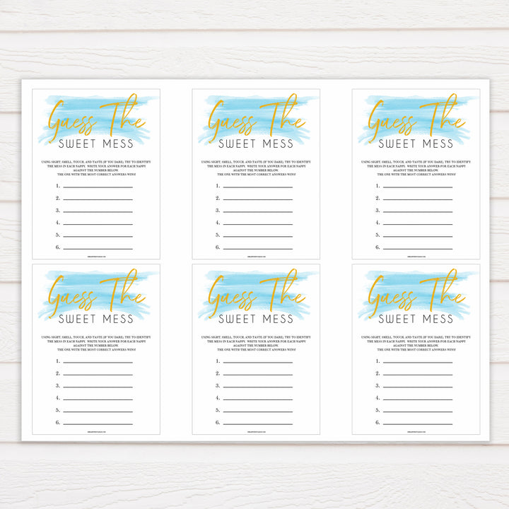 Blue swash, guess the sweet mess baby games, baby shower games, printable baby games, fun baby games, boy baby shower games, baby games, fun baby shower ideas, baby shower ideas, boy baby games, blue baby shower