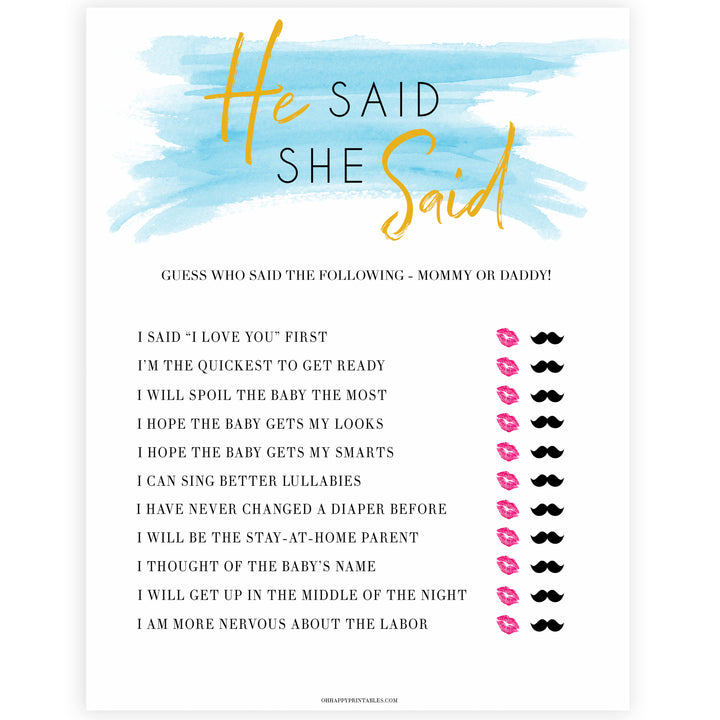 Blue swash, he said she said baby games, baby shower games, printable baby games, fun baby games, boy baby shower games, baby games, fun baby shower ideas, baby shower ideas, boy baby games, blue baby shower