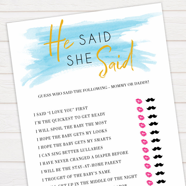 Blue swash, he said she said baby games, baby shower games, printable baby games, fun baby games, boy baby shower games, baby games, fun baby shower ideas, baby shower ideas, boy baby games, blue baby shower