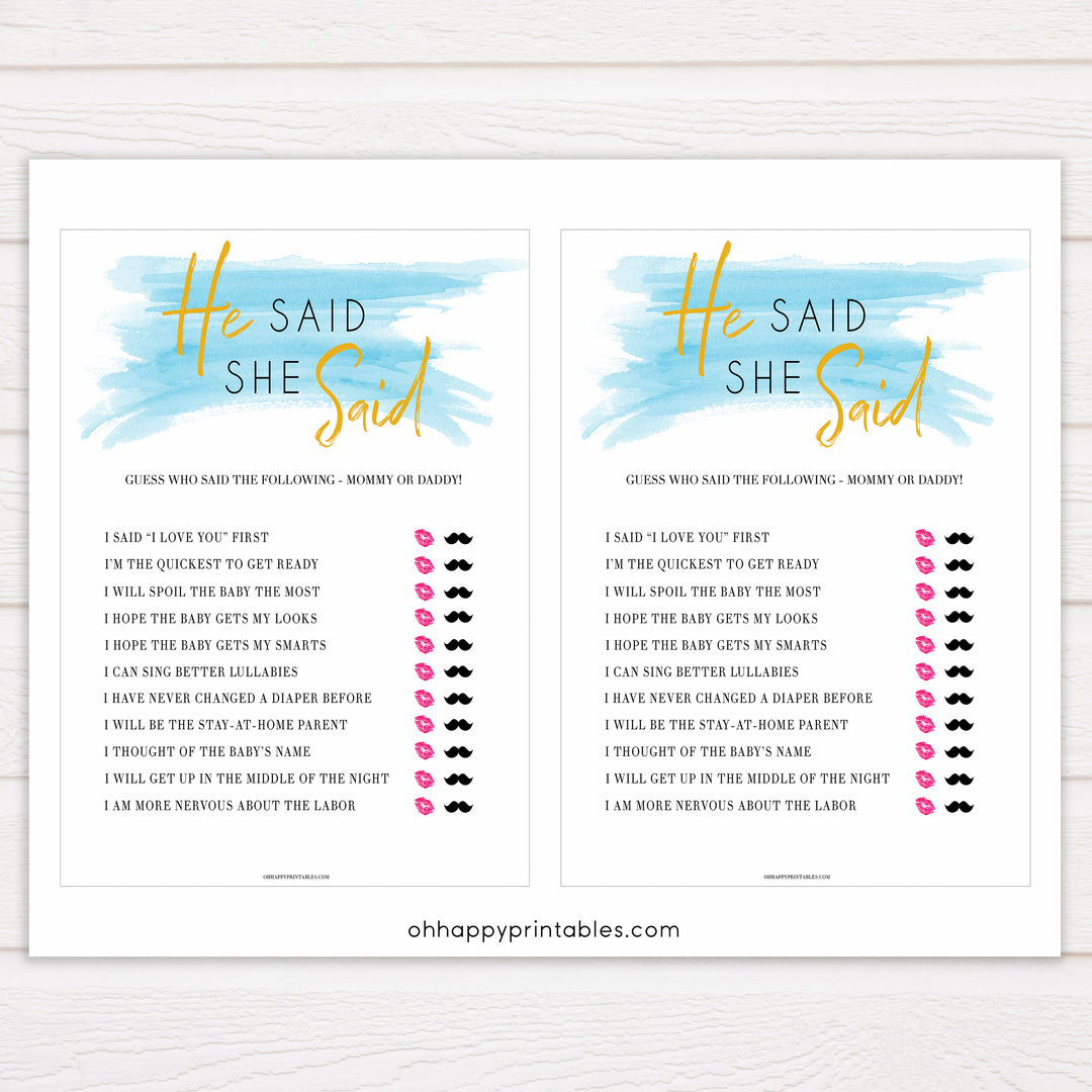 Blue swash, he said she said baby games, baby shower games, printable baby games, fun baby games, boy baby shower games, baby games, fun baby shower ideas, baby shower ideas, boy baby games, blue baby shower