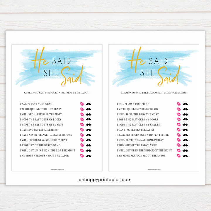 Blue swash, he said she said baby games, baby shower games, printable baby games, fun baby games, boy baby shower games, baby games, fun baby shower ideas, baby shower ideas, boy baby games, blue baby shower