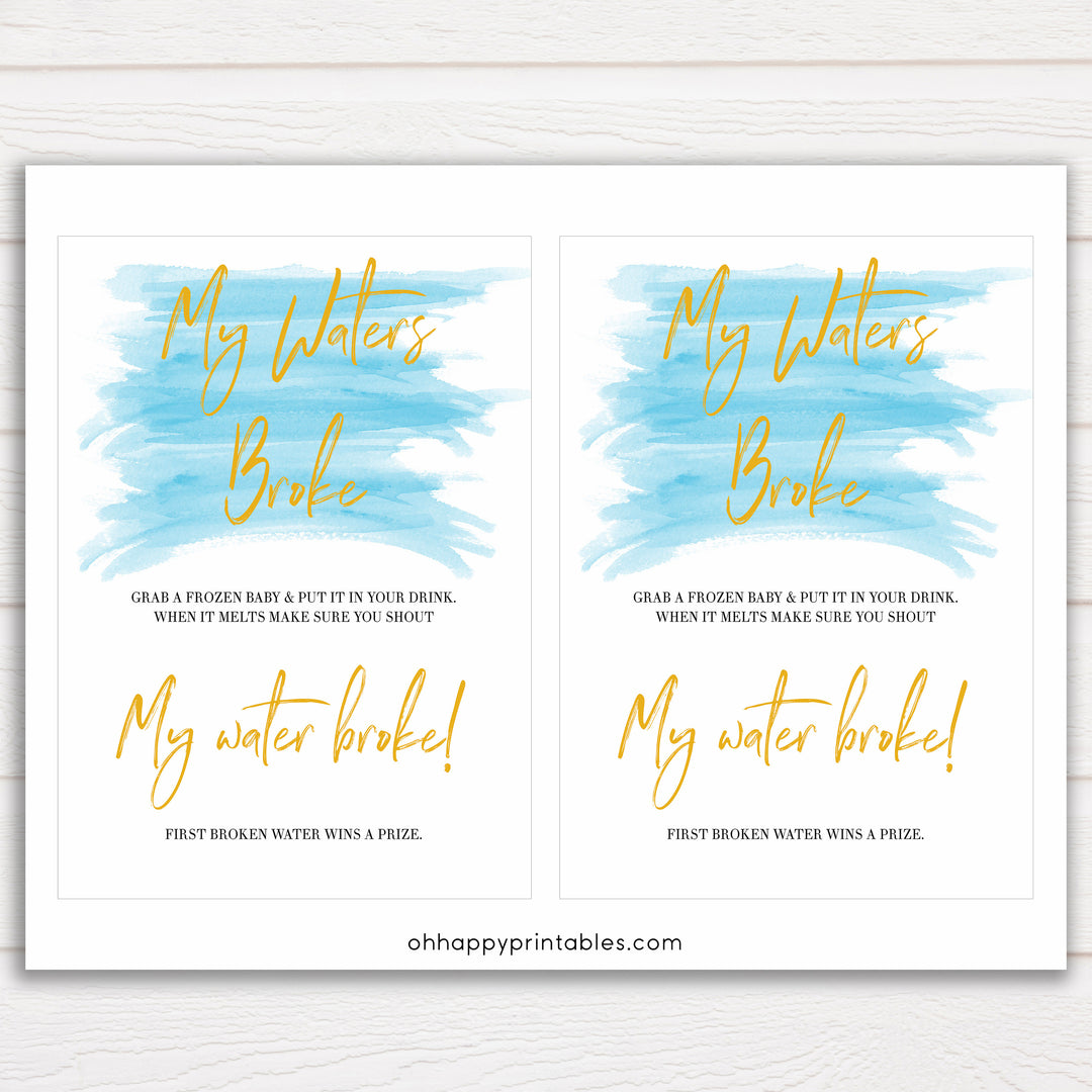 Blue swash, my waters broke baby games, baby shower games, printable baby games, fun baby games, boy baby shower games, baby games, fun baby shower ideas, baby shower ideas, boy baby games, blue baby shower