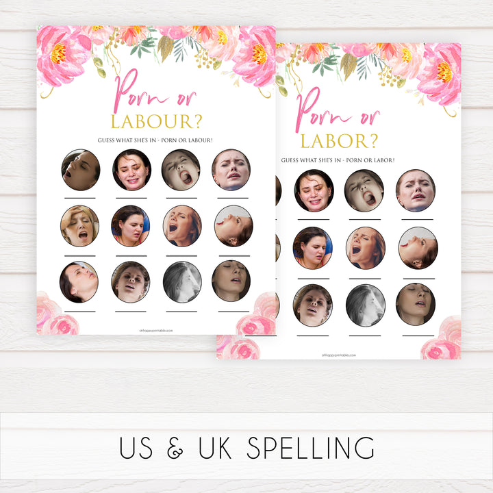 Pink blush floral baby shower game, porn or labor game, boobs butts game, baby bump game, printable baby games, baby shower games, blush baby shower, floral baby games, girl baby shower ideas, pink baby shower ideas, floral baby games, popular baby games, fun baby games