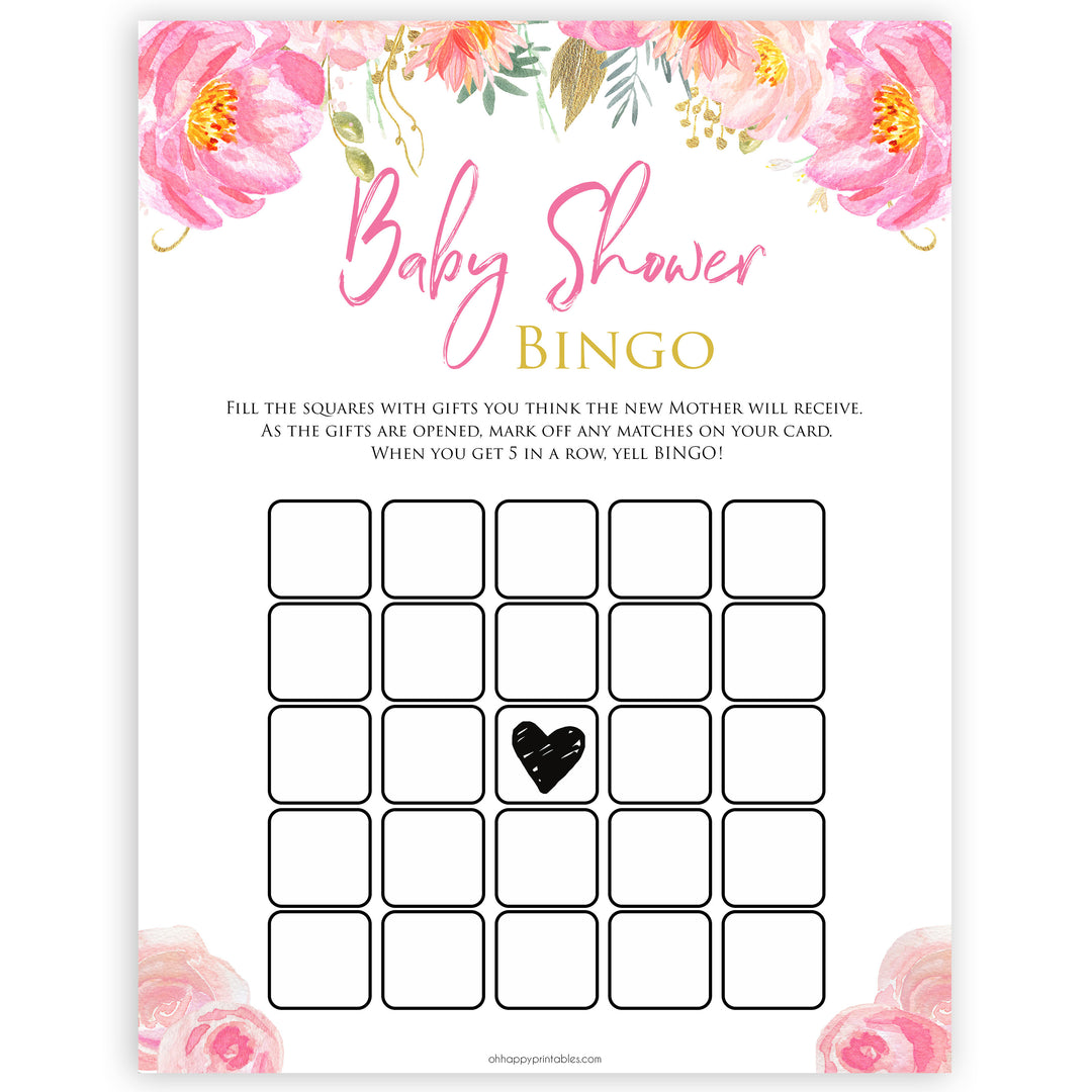 Pink blush floral baby shower bingo game, printable baby games, baby shower games, blush baby shower, floral baby games, girl baby shower ideas, pink baby shower ideas, floral baby games, popular baby games, fun baby games