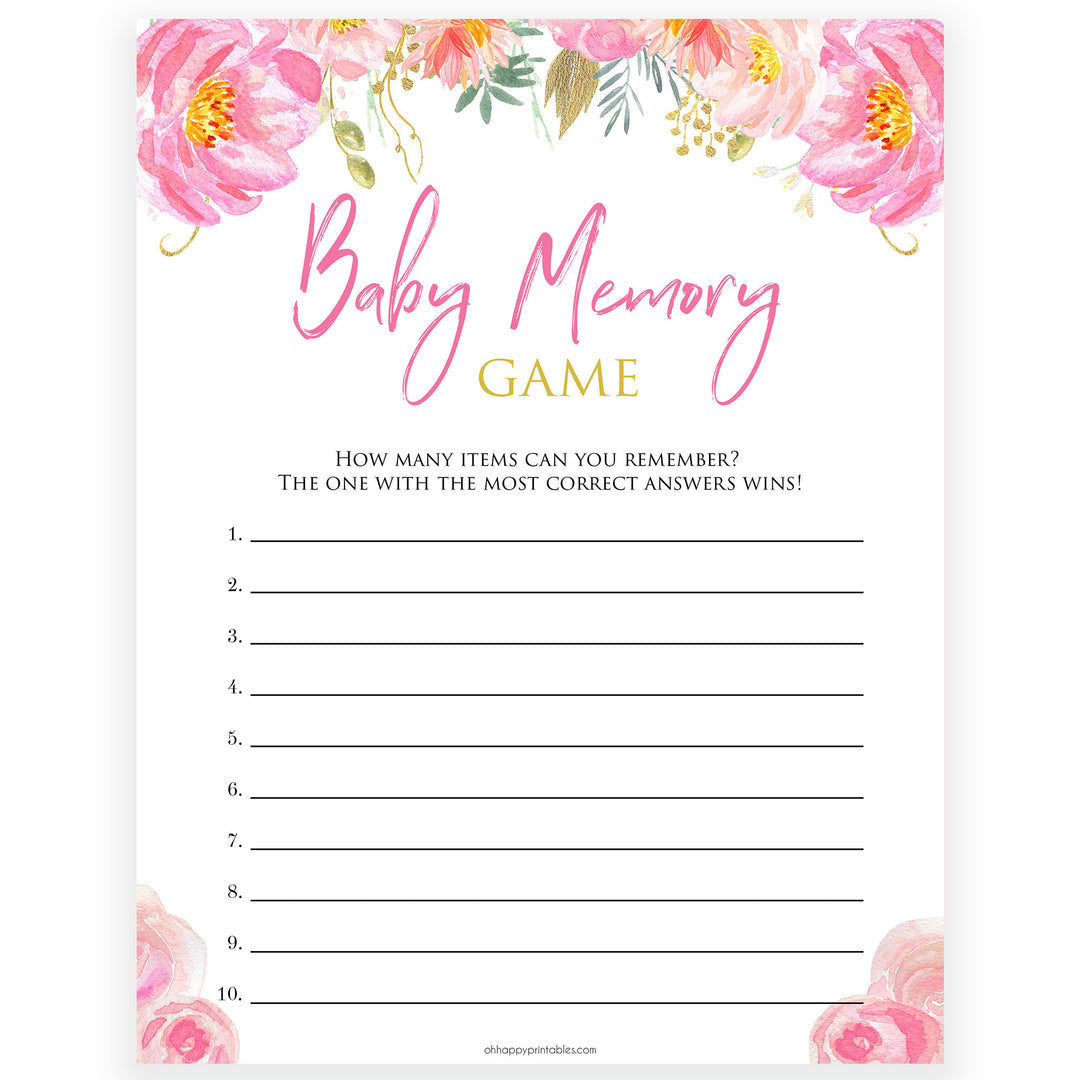 Pink blush floral baby memory game, printable baby games, baby shower games, blush baby shower, floral baby games, girl baby shower ideas, pink baby shower ideas, floral baby games, popular baby games, fun baby games