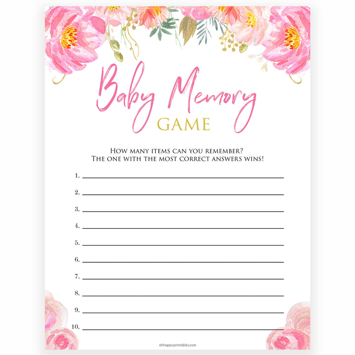 Pink blush floral baby memory game, printable baby games, baby shower games, blush baby shower, floral baby games, girl baby shower ideas, pink baby shower ideas, floral baby games, popular baby games, fun baby games