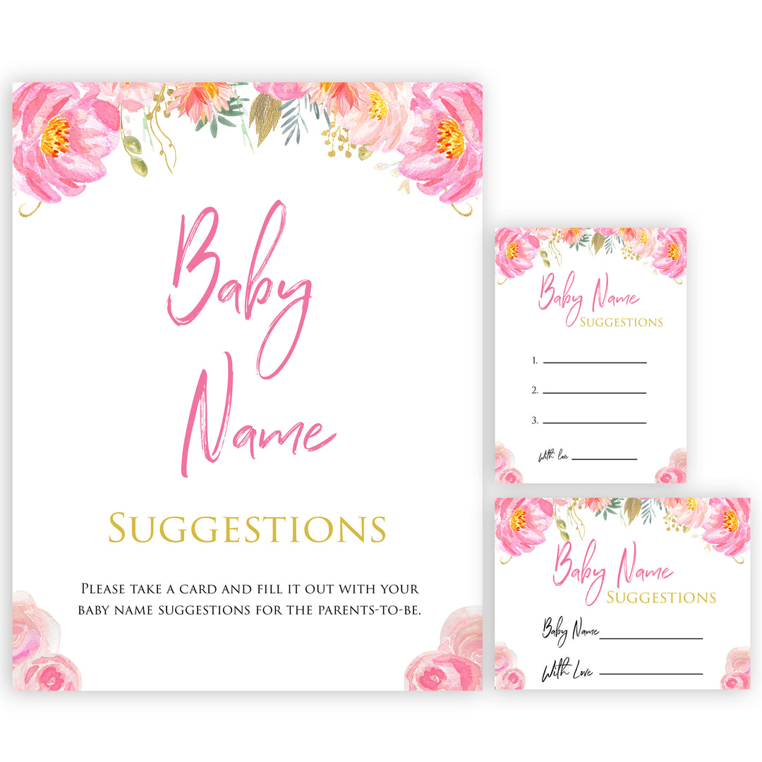 blush flora baby name suggestion game, printable baby games, baby shower games, floral baby games, floral baby shower, girl baby shower idea, girl baby games