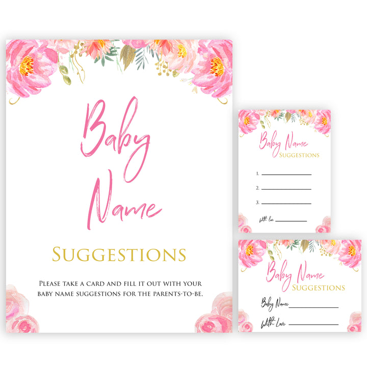 blush flora baby name suggestion game, printable baby games, baby shower games, floral baby games, floral baby shower, girl baby shower idea, girl baby games
