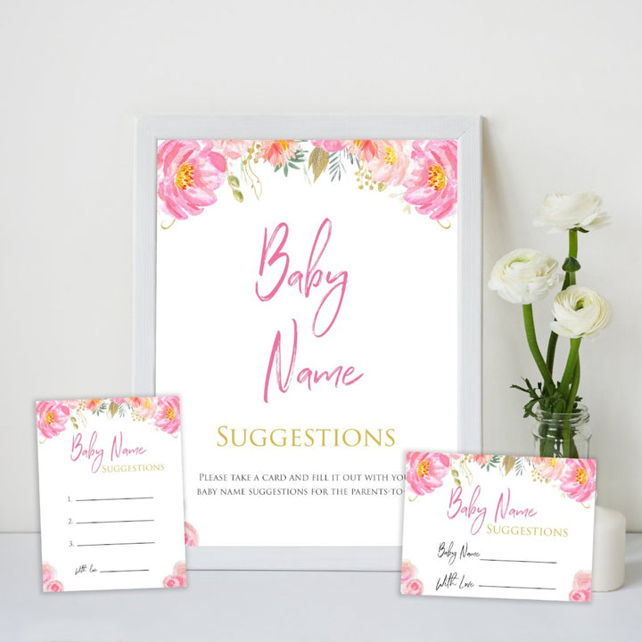 blush flora baby name suggestion game, printable baby games, baby shower games, floral baby games, floral baby shower, girl baby shower idea, girl baby games