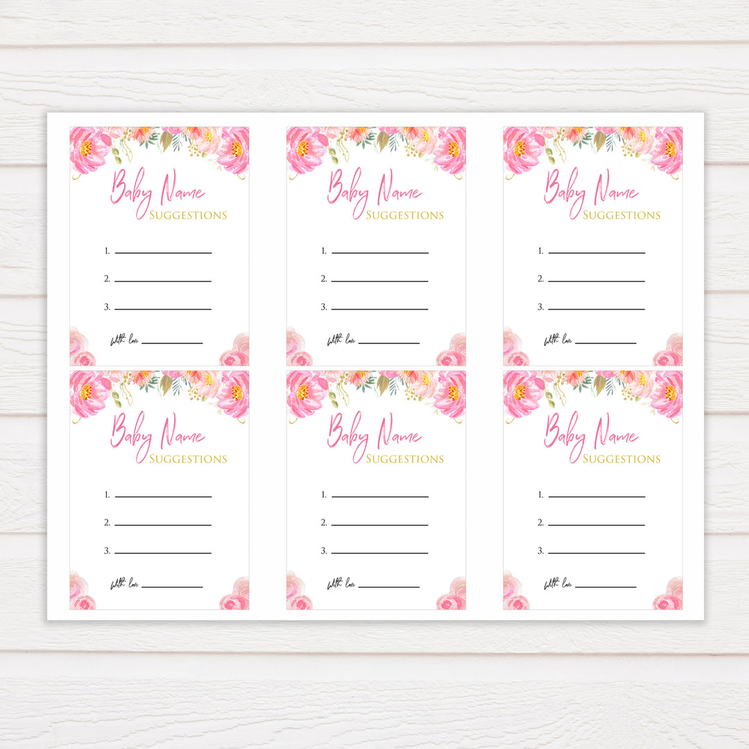 blush flora baby name suggestion game, printable baby games, baby shower games, floral baby games, floral baby shower, girl baby shower idea, girl baby games