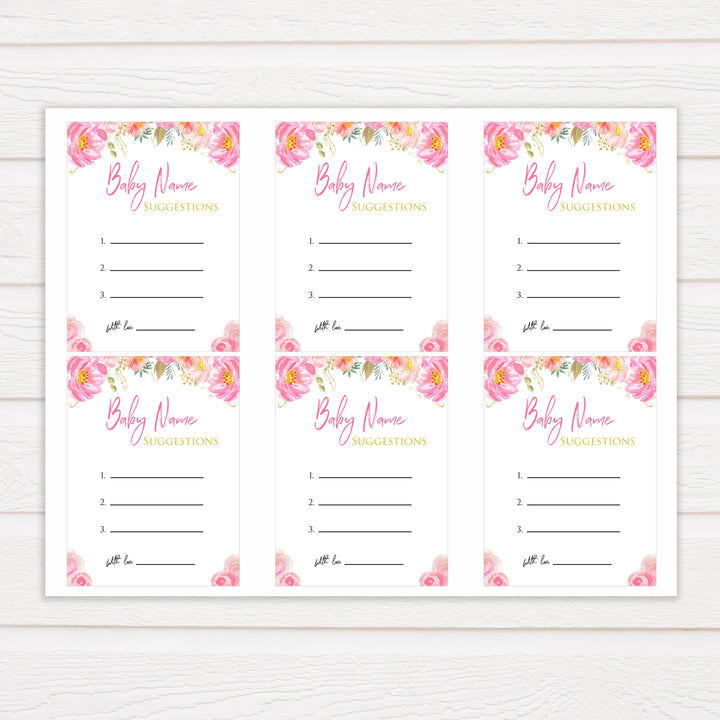 blush flora baby name suggestion game, printable baby games, baby shower games, floral baby games, floral baby shower, girl baby shower idea, girl baby games
