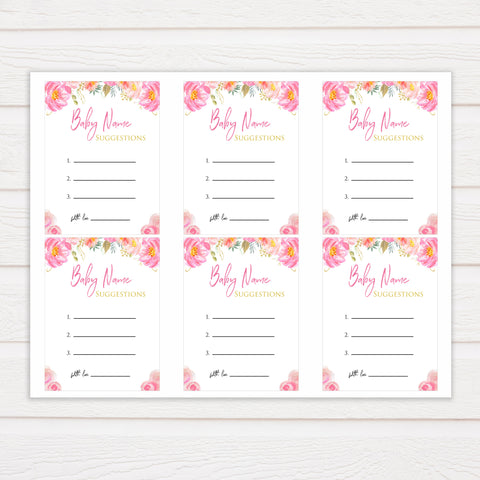 blush flora baby name suggestion game, printable baby games, baby shower games, floral baby games, floral baby shower, girl baby shower idea, girl baby games