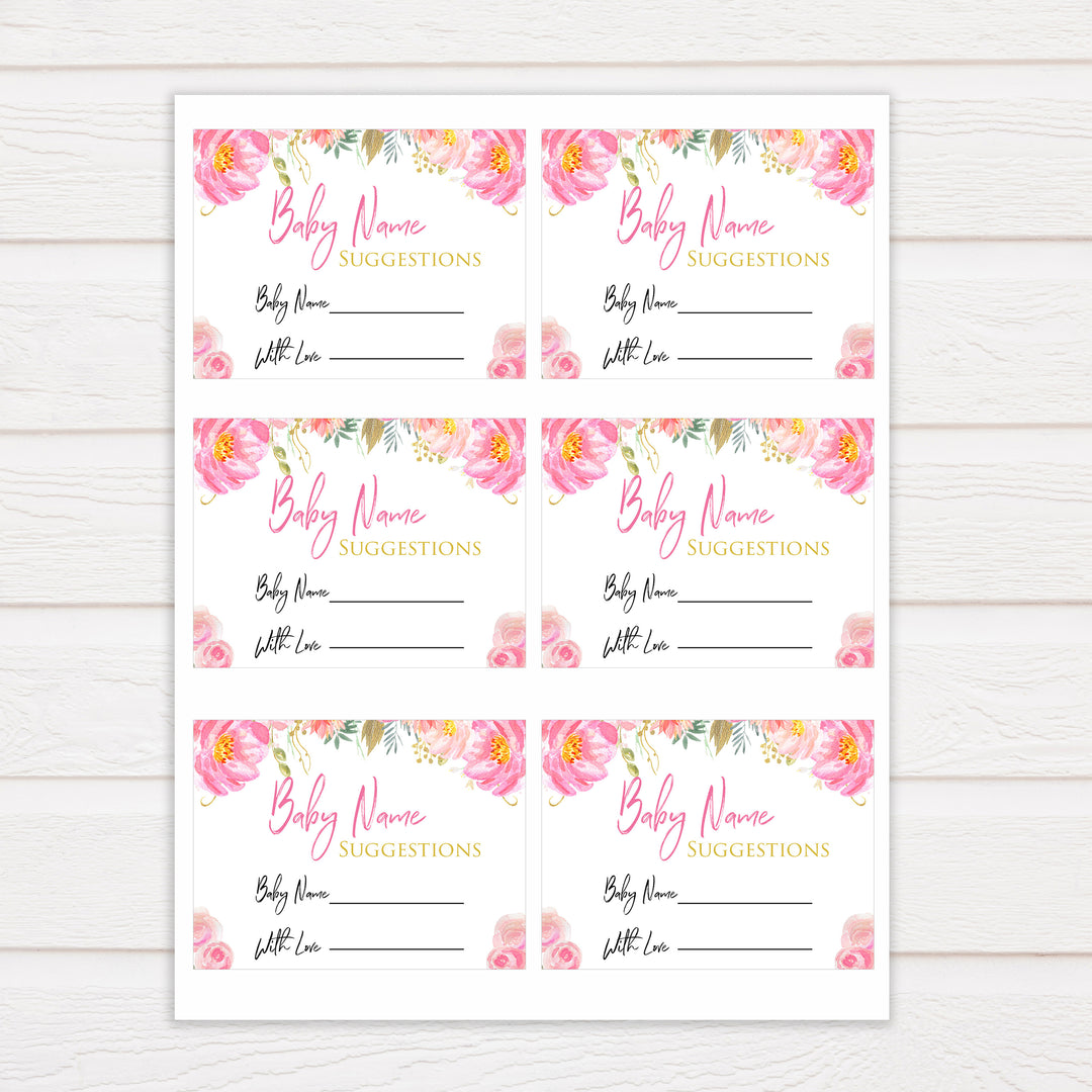 blush flora baby name suggestion game, printable baby games, baby shower games, floral baby games, floral baby shower, girl baby shower idea, girl baby games